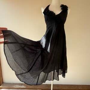 Rebecca Taylor Black Silk & Cotton Chiffon Dress with Ruffled Floral Halter Neck